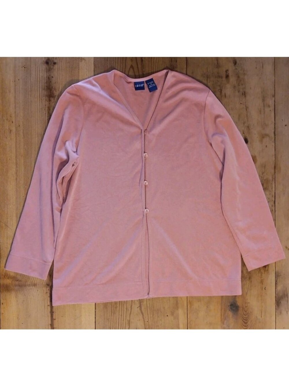 Izod Jacket Top Womens XL Pink V Neck Button Polynosic Soft Lightweight Knit